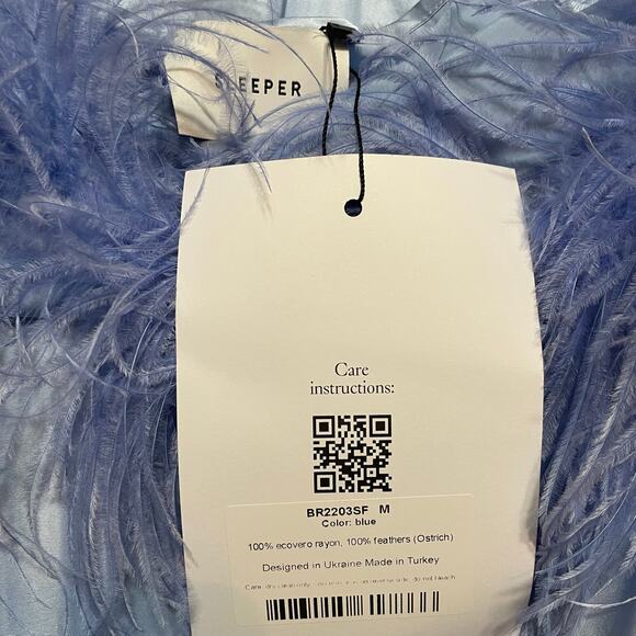 NWT - Sleeper Sky Blue Feathered Boheme Midi Slip Dress - Picture 5 of 6